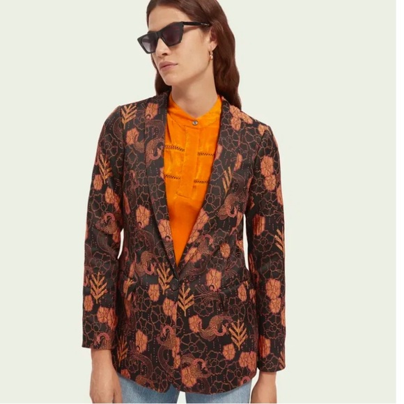 Scotch & Soda “Starwatcher” Black/Orange Jacquard Print Blazer Small NWT! - Picture 2 of 16
